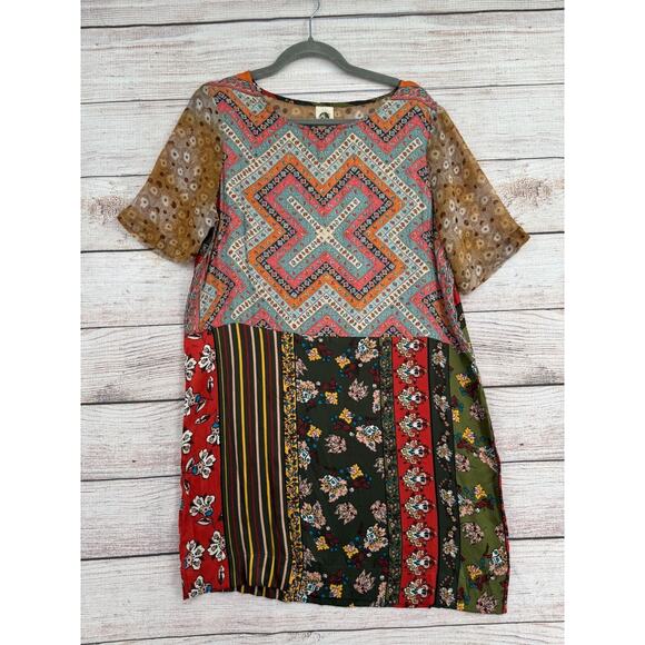 Tiny Anthropologie BOHO Mixed Print Mini Dress Women's‎ S Multicolor NEW - Picture 1 of 12